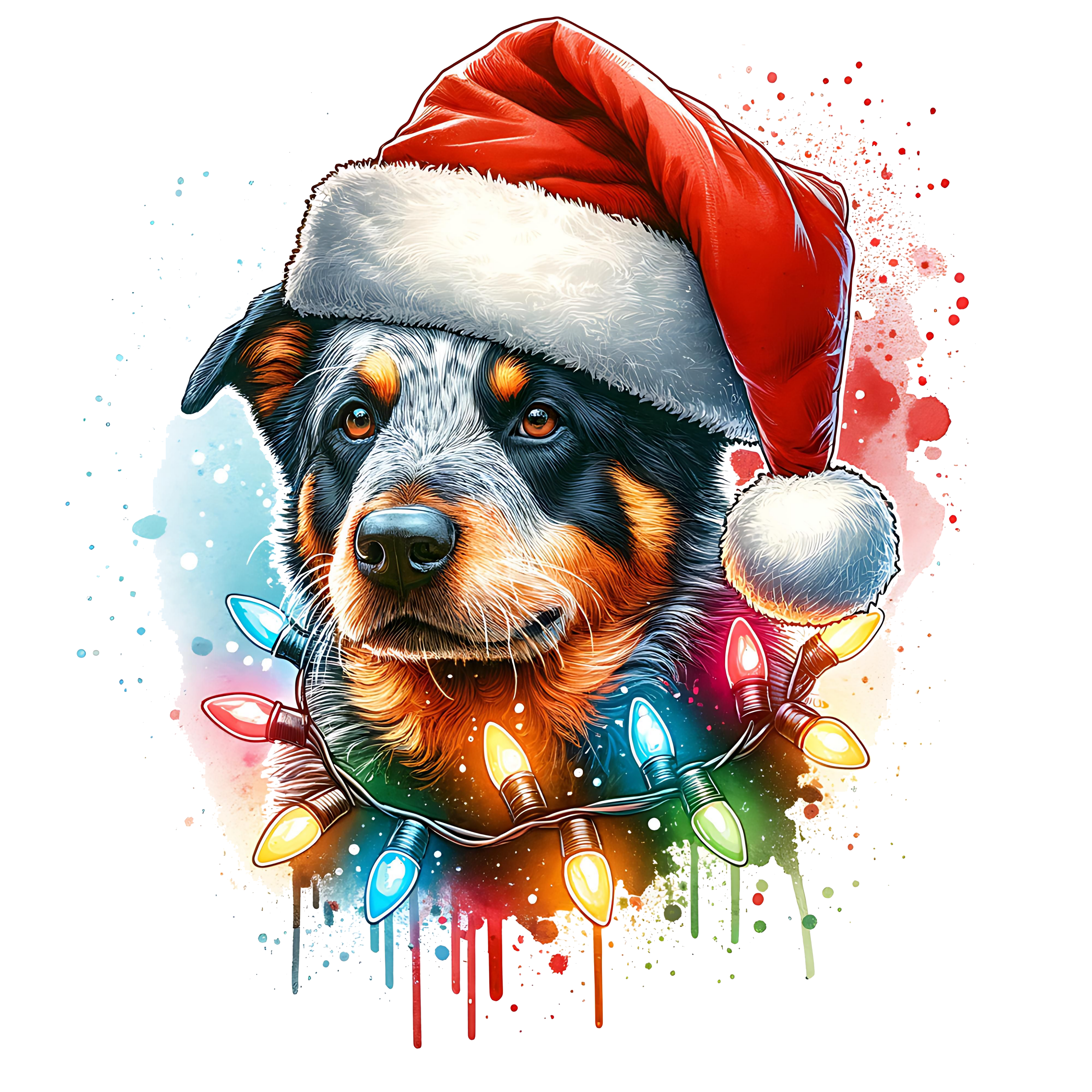 Australian Cattle Dog w/ Santa Hat