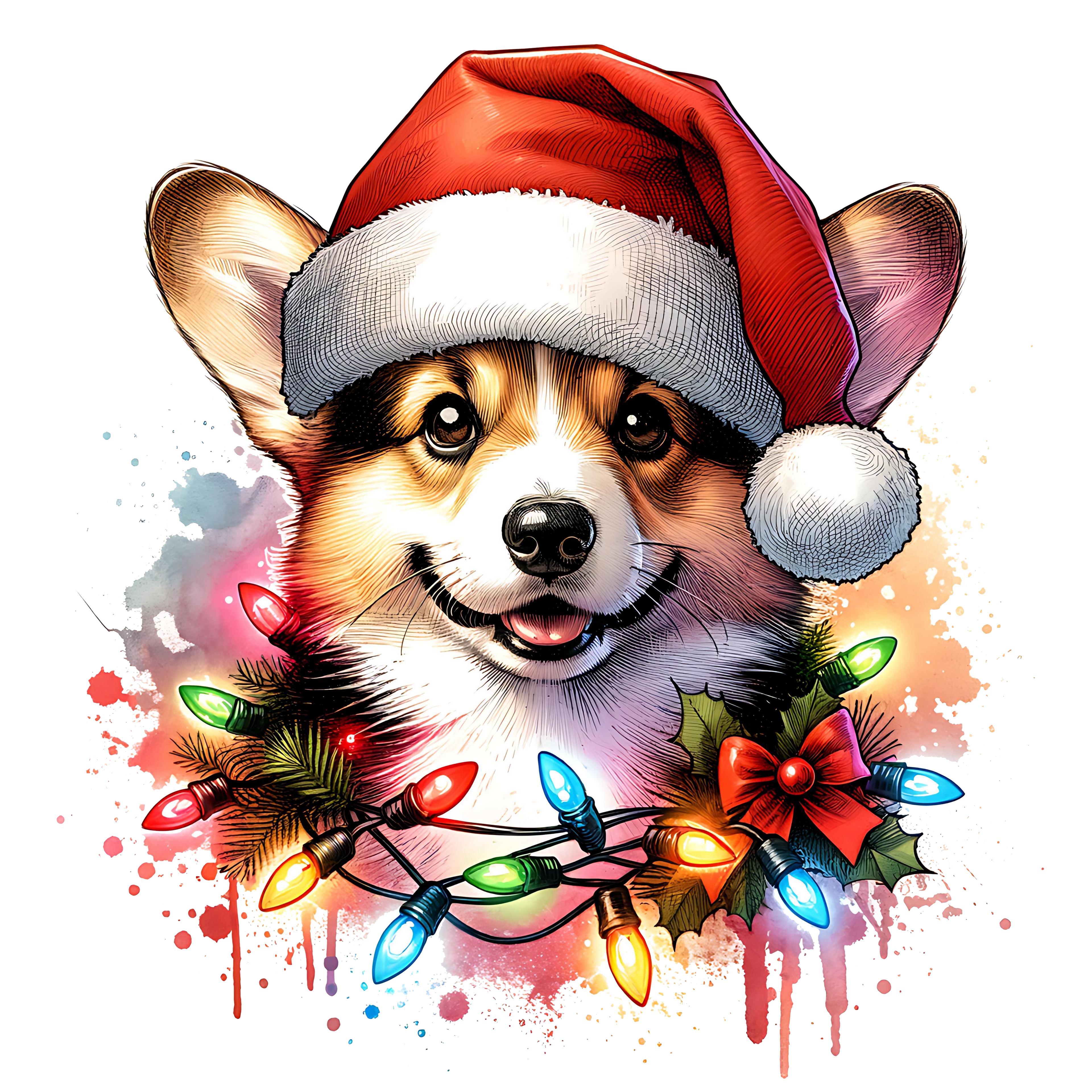 Corgi  w/ lights and Santa Hat