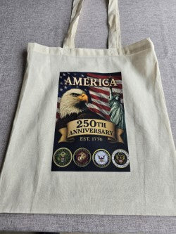 Canvas Tote 14.5 by 16.5 inches with patriotic USA 250th Anniversary theme