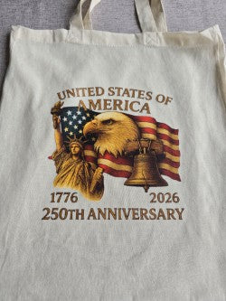 Canvas Tote 14.5 by 16.5 inches with patriotic USA 250th Anniversary theme