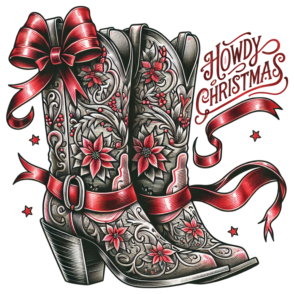 Classy Design Cowgirl Christmas Boots on T-Shirt or Sweatshirt
