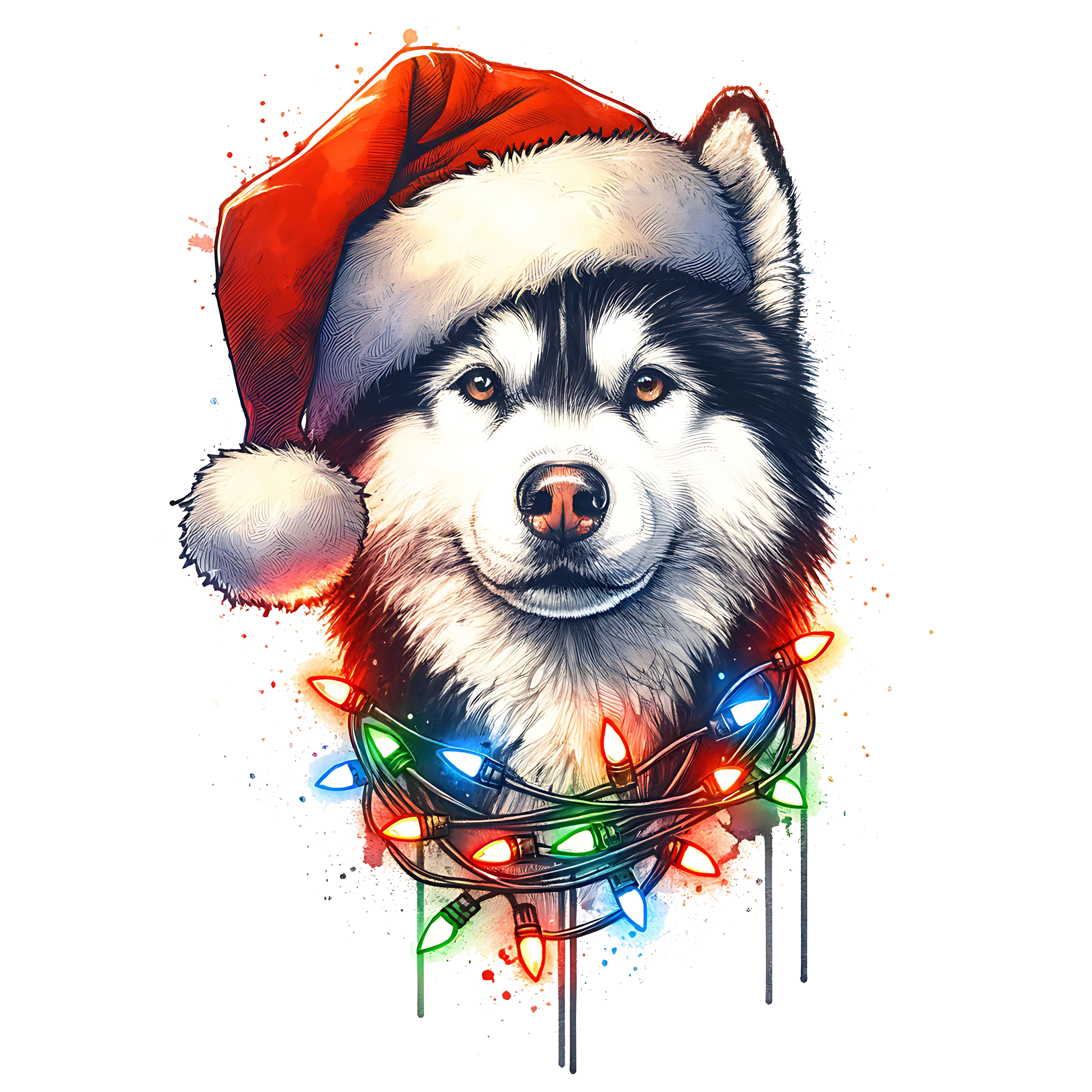 Husky w/ lights and Santa Hat