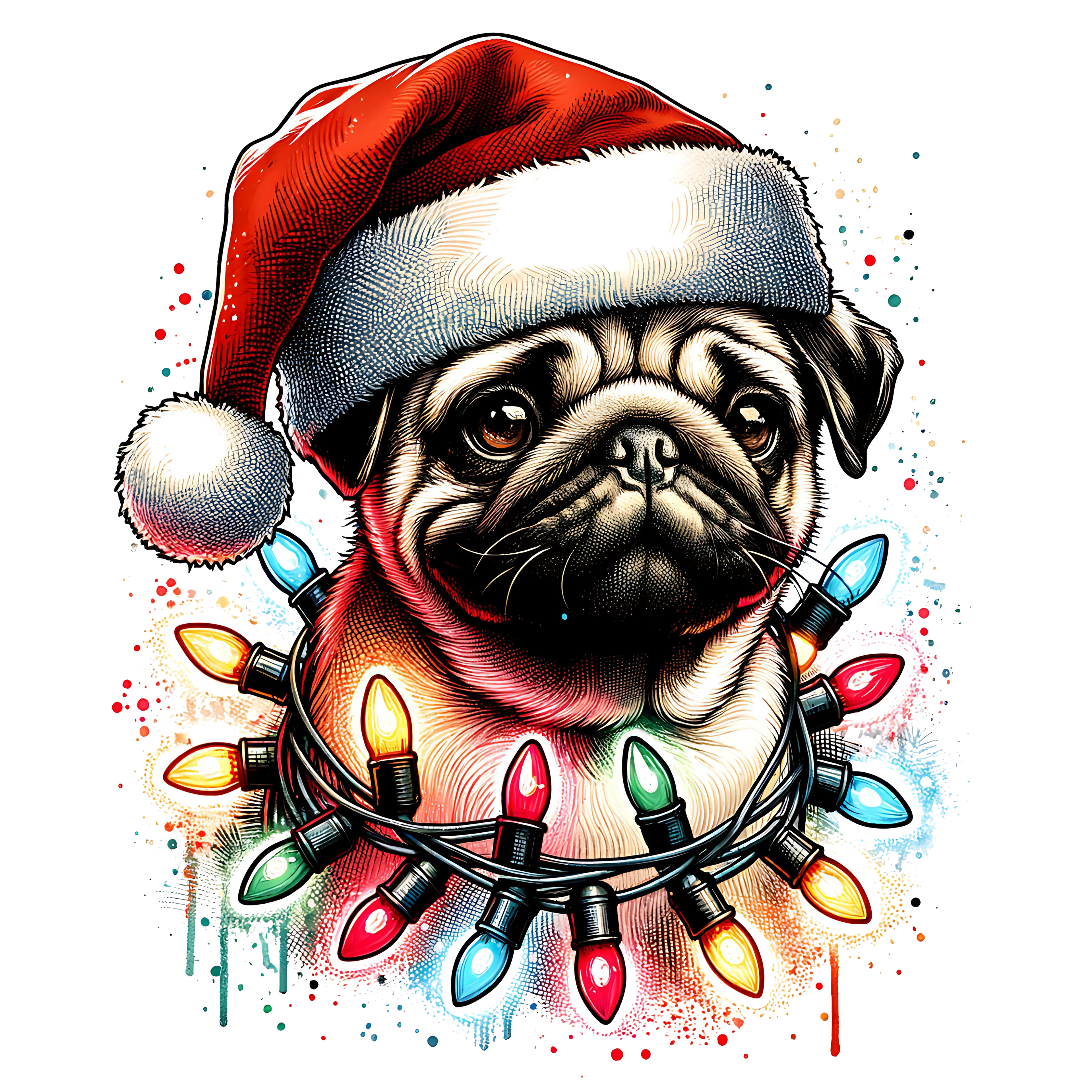 Pug w/ lights and Santa Hat