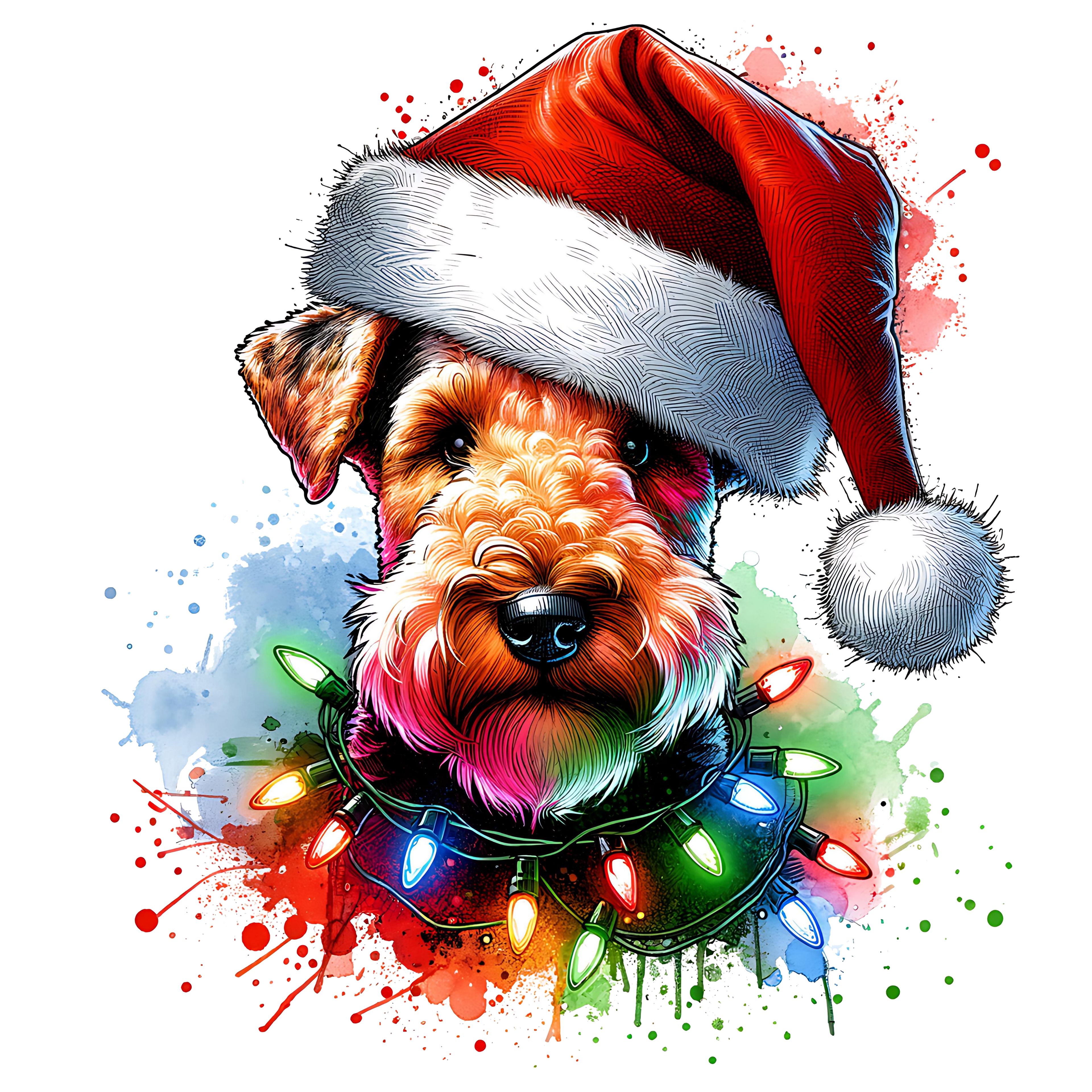 Welsh Terrier w/ lights and Santa Hat