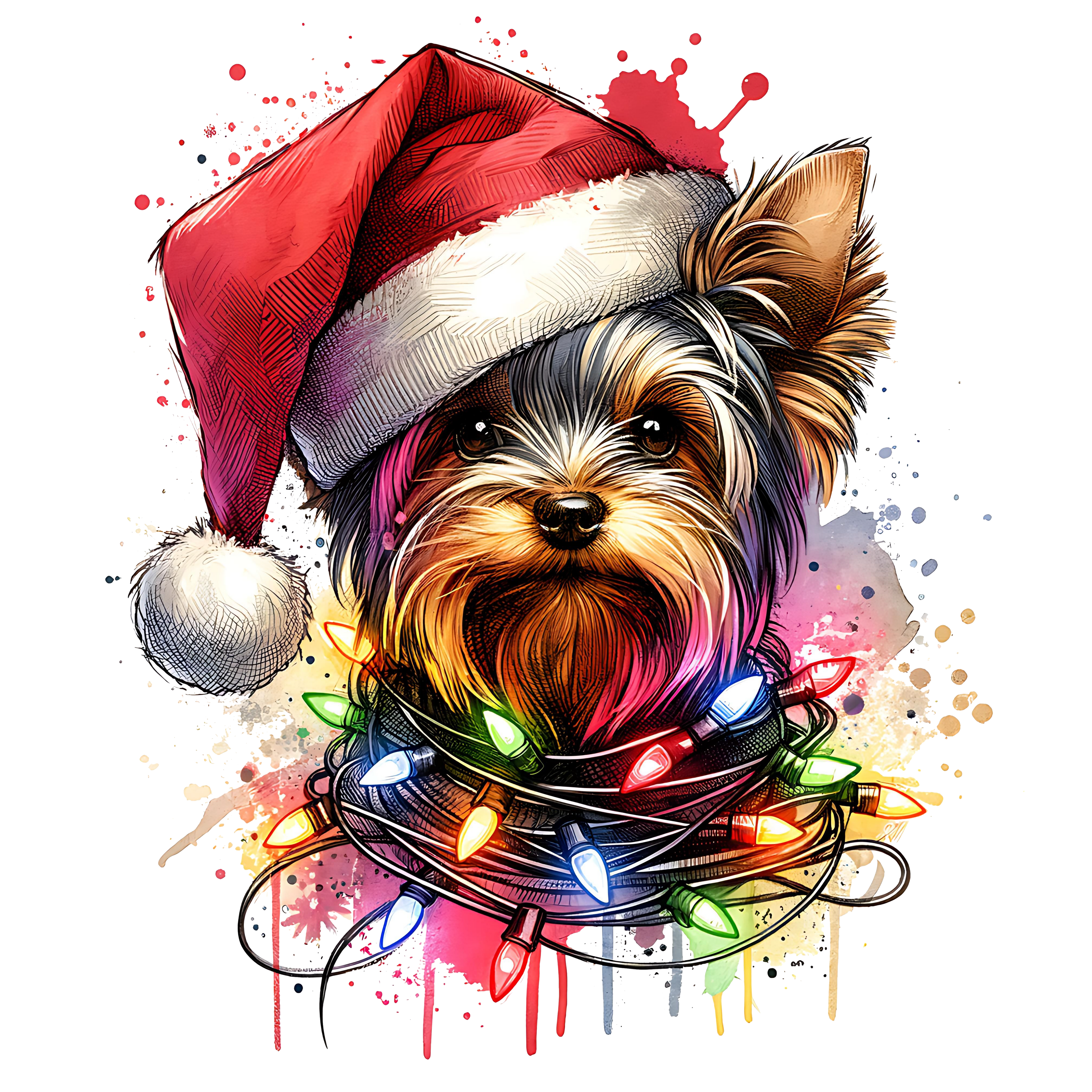 Yorkie w/ lights and Santa Hat